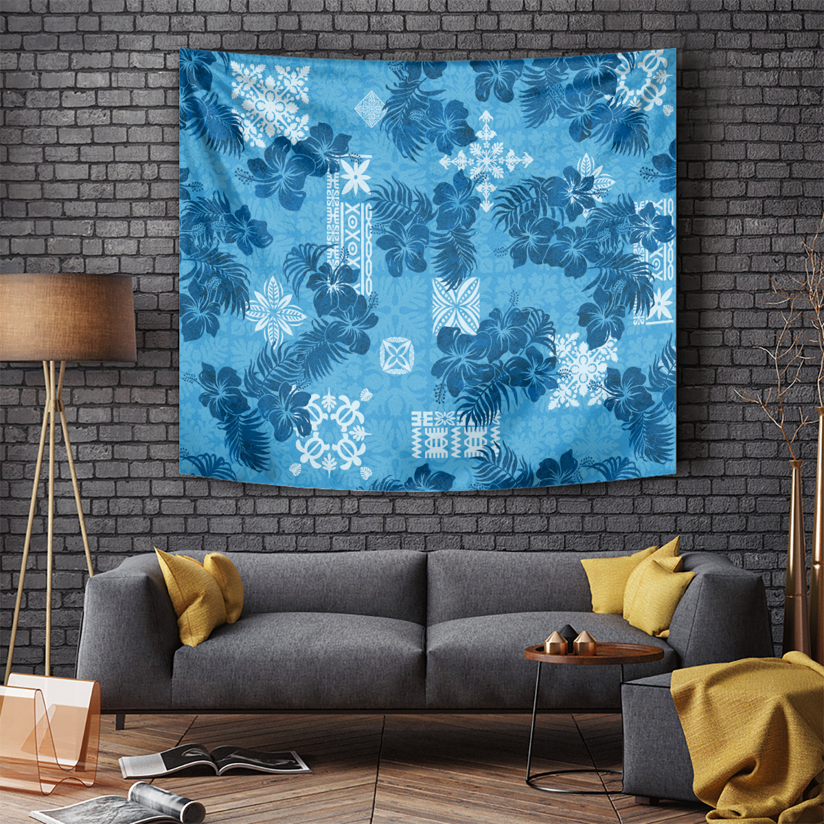 Hawaii Tapa Tapestry Hibiscus Mix Hawaiian Quilt Patches - Blue - Wonder Print Shop