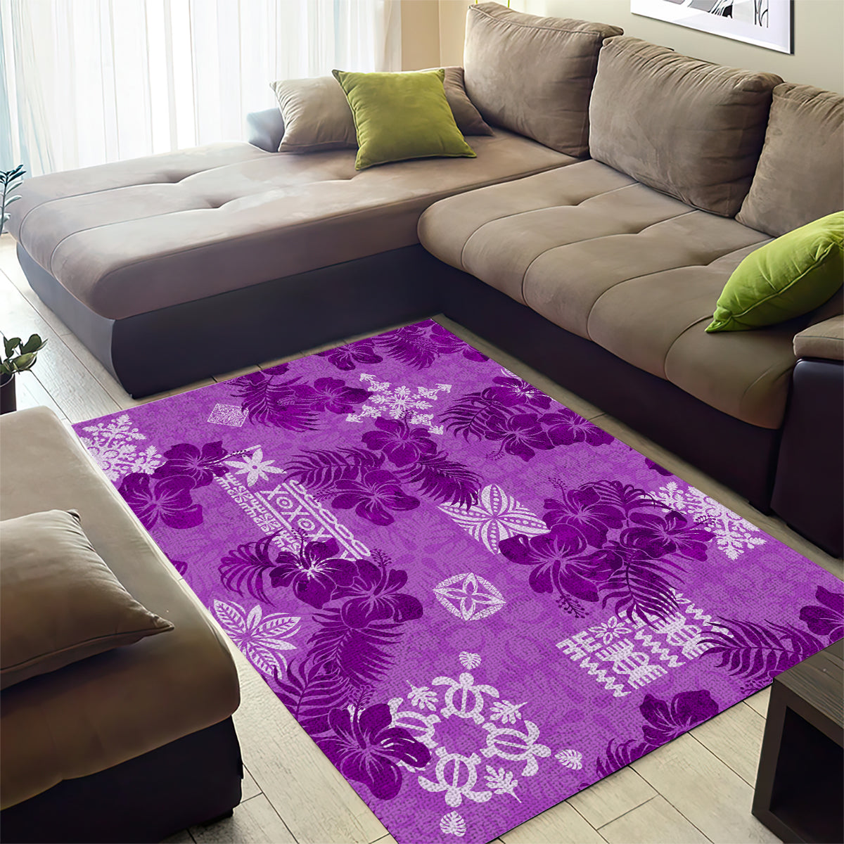 Hawaii Tapa Area Rug Hibiscus Mix Hawaiian Quilt Patches - Violet LT7 - Wonder Print Shop