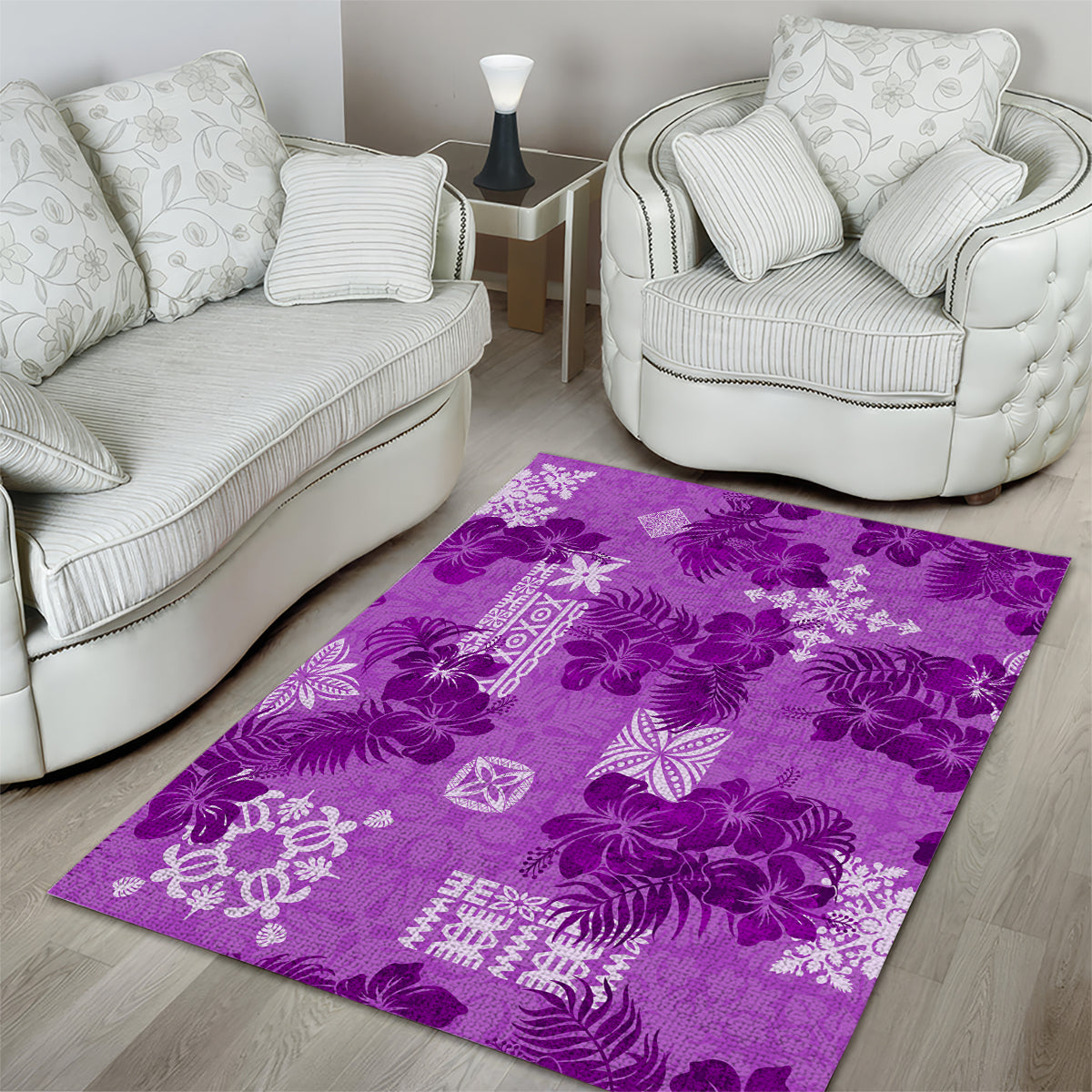 Hawaii Tapa Area Rug Hibiscus Mix Hawaiian Quilt Patches - Violet LT7 - Wonder Print Shop