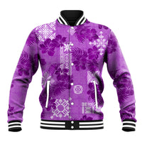 Hawaii Tapa Baseball Jacket Hibiscus Mix Hawaiian Quilt Patches - Violet LT7 - Wonder Print Shop