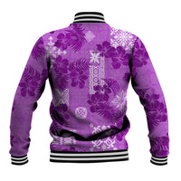 Hawaii Tapa Baseball Jacket Hibiscus Mix Hawaiian Quilt Patches - Violet LT7 - Wonder Print Shop