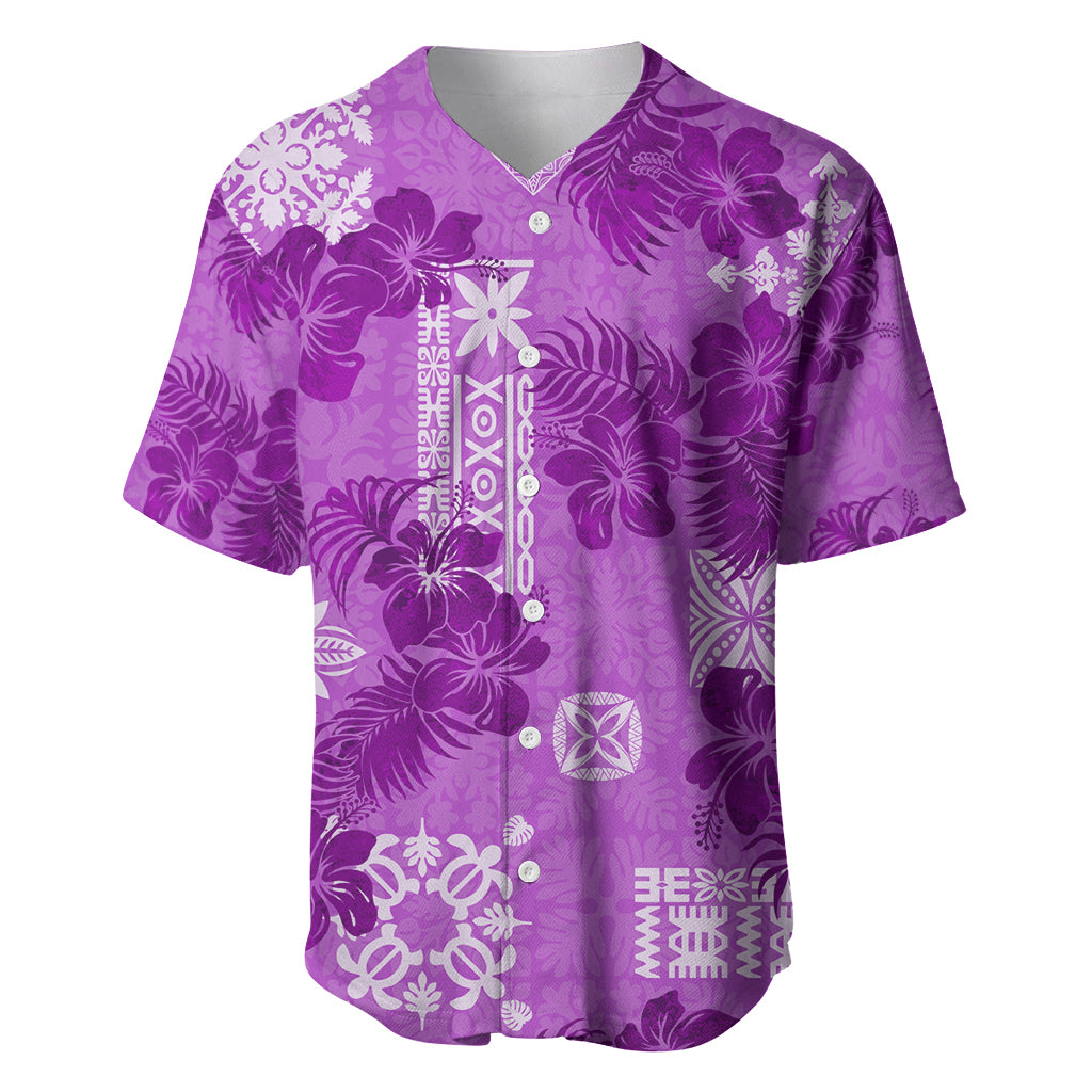 Hawaii Tapa Baseball Jersey Hibiscus Mix Hawaiian Quilt Patches - Violet LT7 - Wonder Print Shop