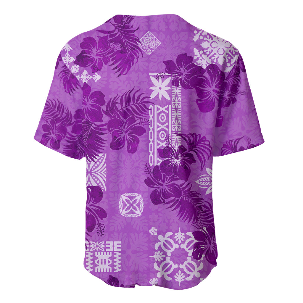 Hawaii Tapa Baseball Jersey Hibiscus Mix Hawaiian Quilt Patches - Violet LT7 - Wonder Print Shop