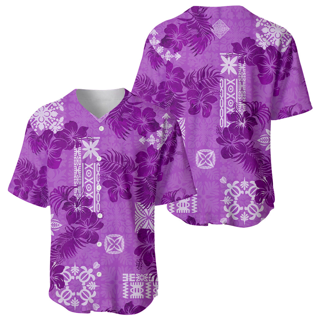 Hawaii Tapa Baseball Jersey Hibiscus Mix Hawaiian Quilt Patches - Violet LT7 - Wonder Print Shop