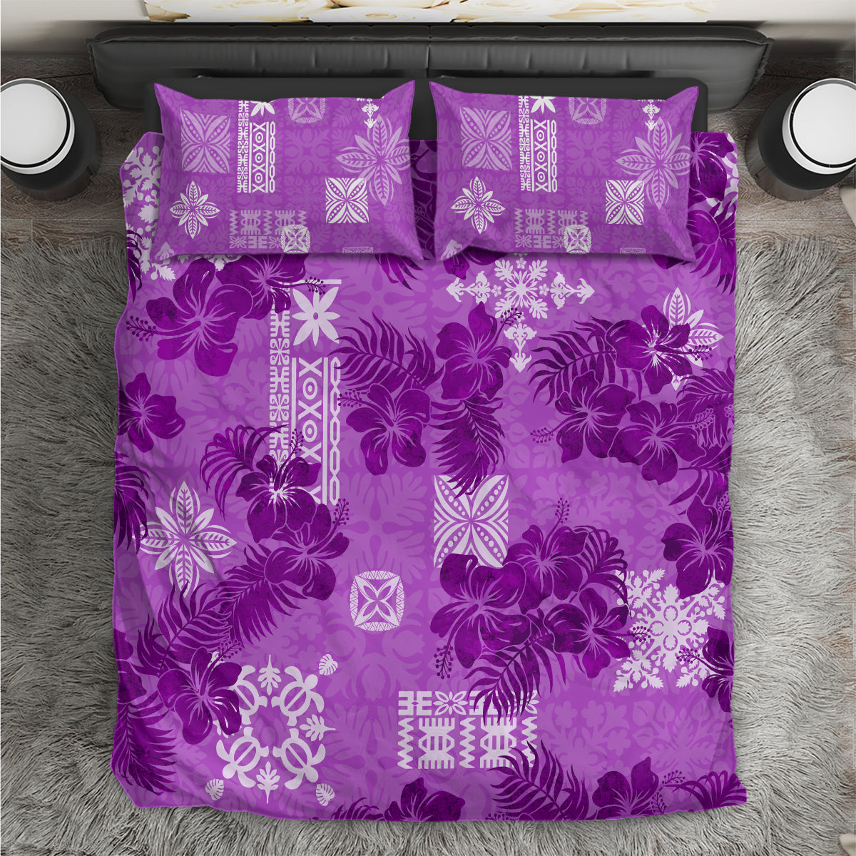 Hawaii Tapa Bedding Set Hibiscus Mix Hawaiian Quilt Patches - Violet LT7 - Wonder Print Shop