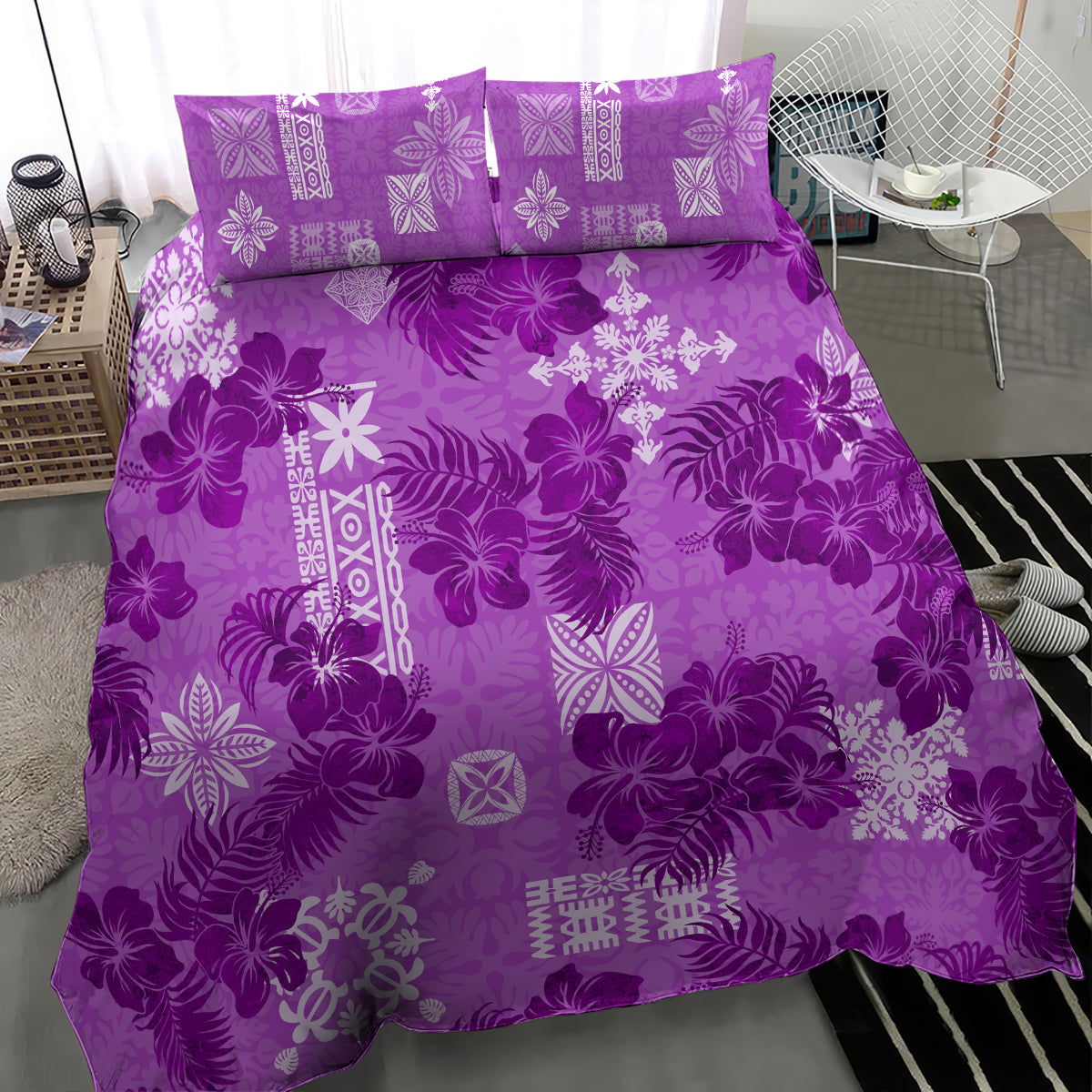 Hawaii Tapa Bedding Set Hibiscus Mix Hawaiian Quilt Patches - Violet LT7 - Wonder Print Shop