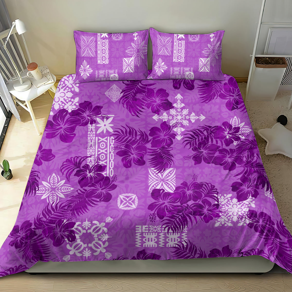 Hawaii Tapa Bedding Set Hibiscus Mix Hawaiian Quilt Patches - Violet LT7 - Wonder Print Shop