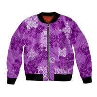 Hawaii Tapa Bomber Jacket Hibiscus Mix Hawaiian Quilt Patches - Violet LT7 - Wonder Print Shop