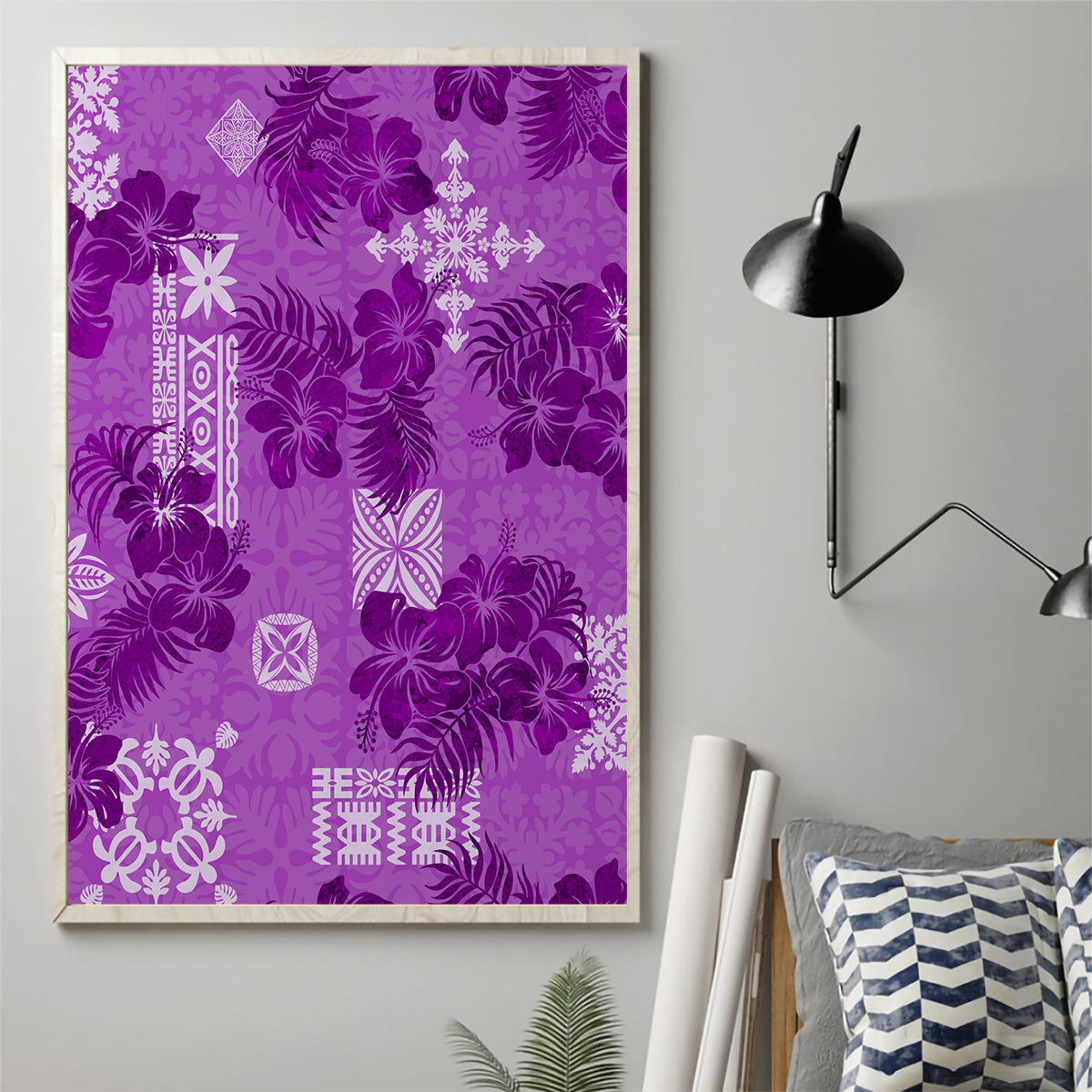 Hawaii Tapa Canvas Wall Art Hibiscus Mix Hawaiian Quilt Patches - Violet LT7 - Wonder Print Shop