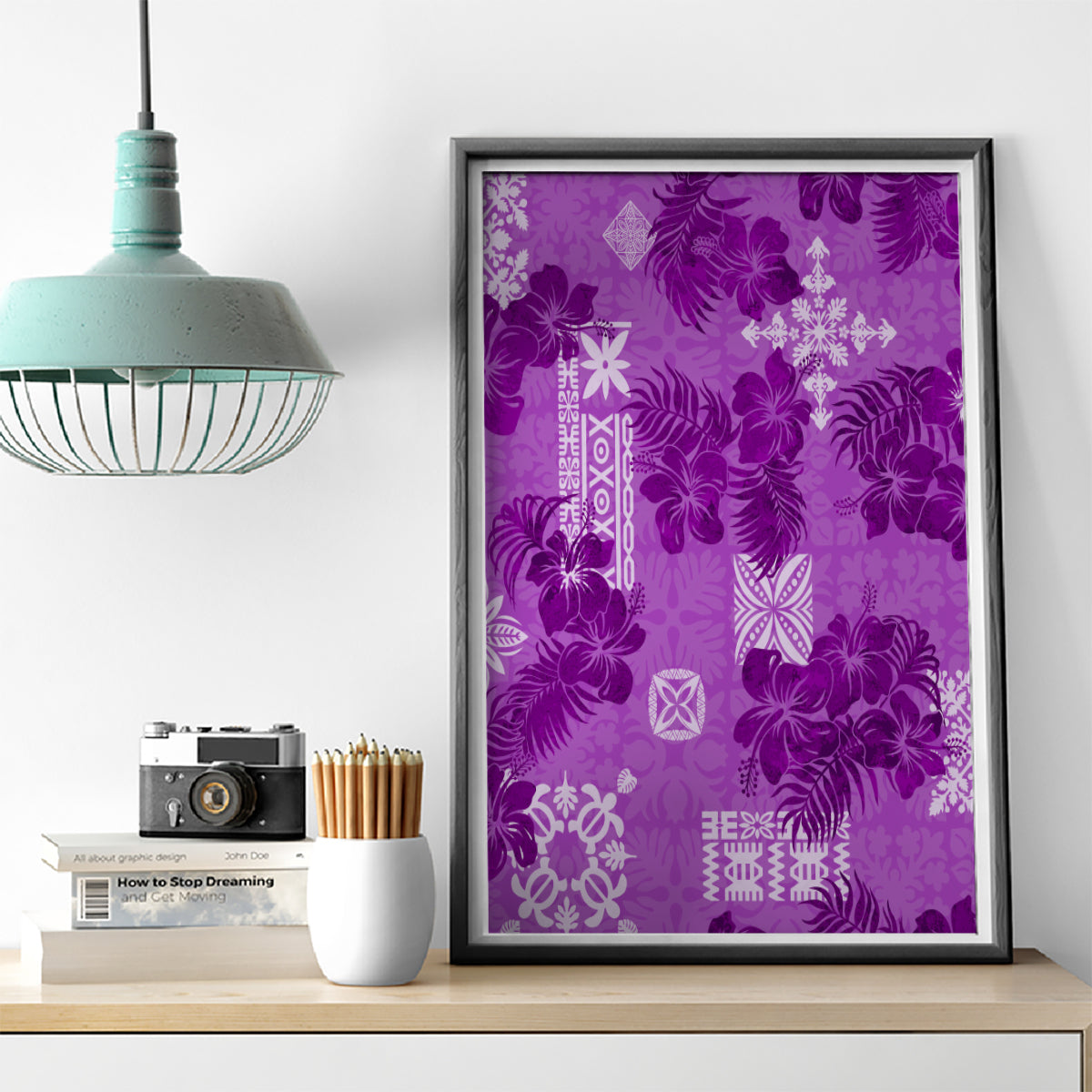 Hawaii Tapa Canvas Wall Art Hibiscus Mix Hawaiian Quilt Patches - Violet LT7 - Wonder Print Shop