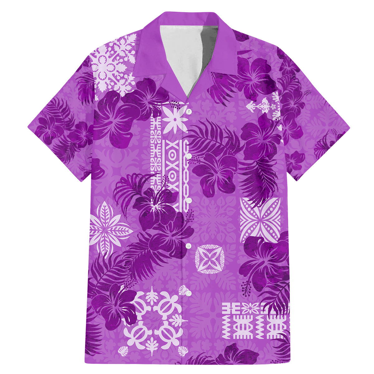 Hawaii Tapa Family Matching Mermaid Dress and Hawaiian Shirt Hibiscus Mix Hawaiian Quilt Patches - Violet LT7 - Wonder Print Shop