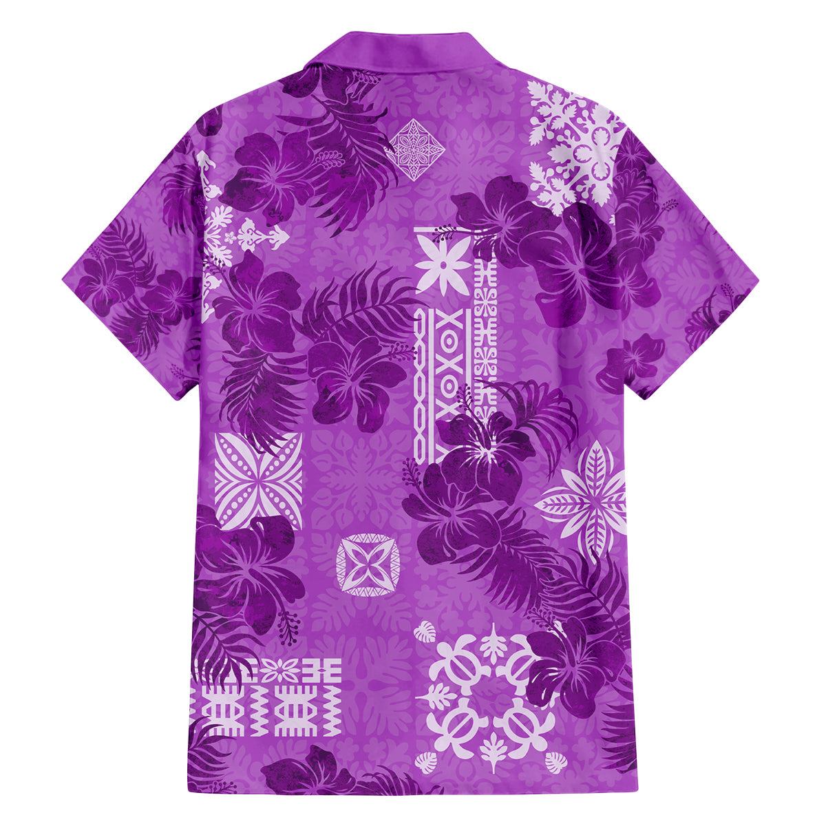 Hawaii Tapa Family Matching Puletasi Dress and Hawaiian Shirt Hibiscus Mix Hawaiian Quilt Patches - Violet - Wonder Print Shop