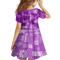 Hawaii Tapa Family Matching Short Sleeve Bodycon Dress and Hawaiian Shirt Hibiscus Mix Hawaiian Quilt Patches - Violet - Wonder Print Shop