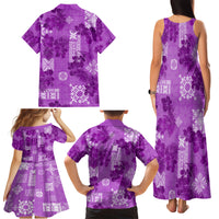 Hawaii Tapa Family Matching Tank Maxi Dress and Hawaiian Shirt Hibiscus Mix Hawaiian Quilt Patches - Violet - Wonder Print Shop