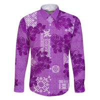 Hawaii Tapa Family Matching Tank Maxi Dress and Hawaiian Shirt Hibiscus Mix Hawaiian Quilt Patches - Violet - Wonder Print Shop