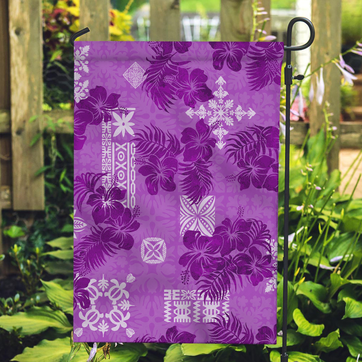 Hawaii Tapa Garden Flag Hibiscus Mix Hawaiian Quilt Patches - Violet - Wonder Print Shop