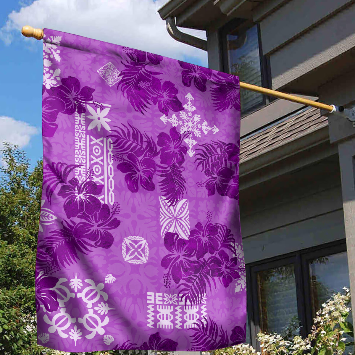 Hawaii Tapa Garden Flag Hibiscus Mix Hawaiian Quilt Patches - Violet - Wonder Print Shop