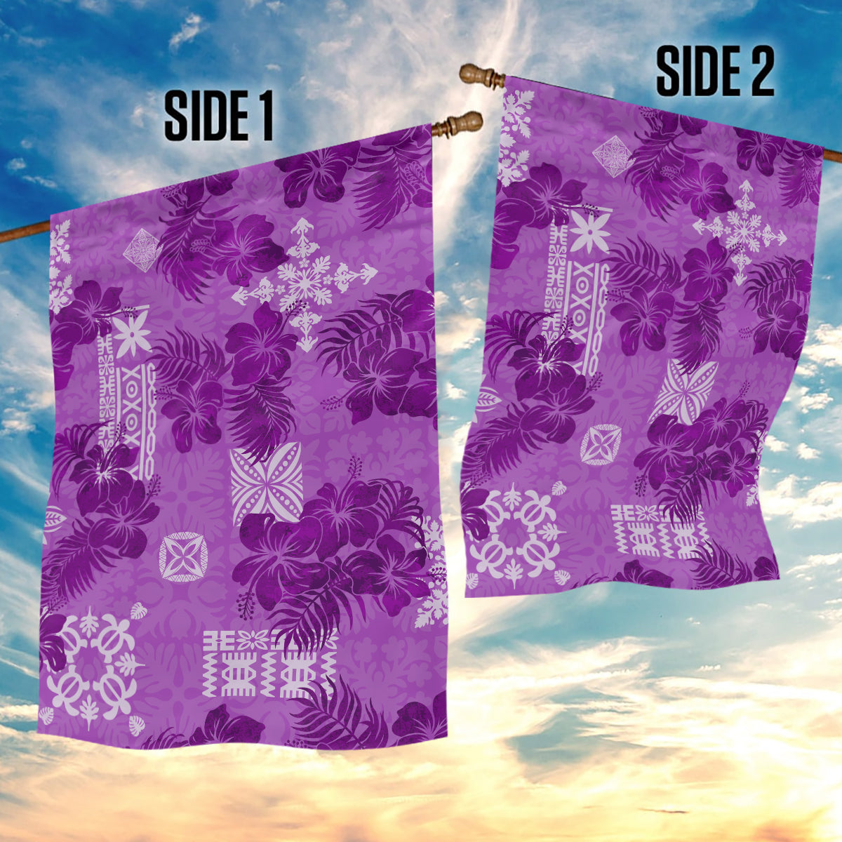 Hawaii Tapa Garden Flag Hibiscus Mix Hawaiian Quilt Patches - Violet - Wonder Print Shop