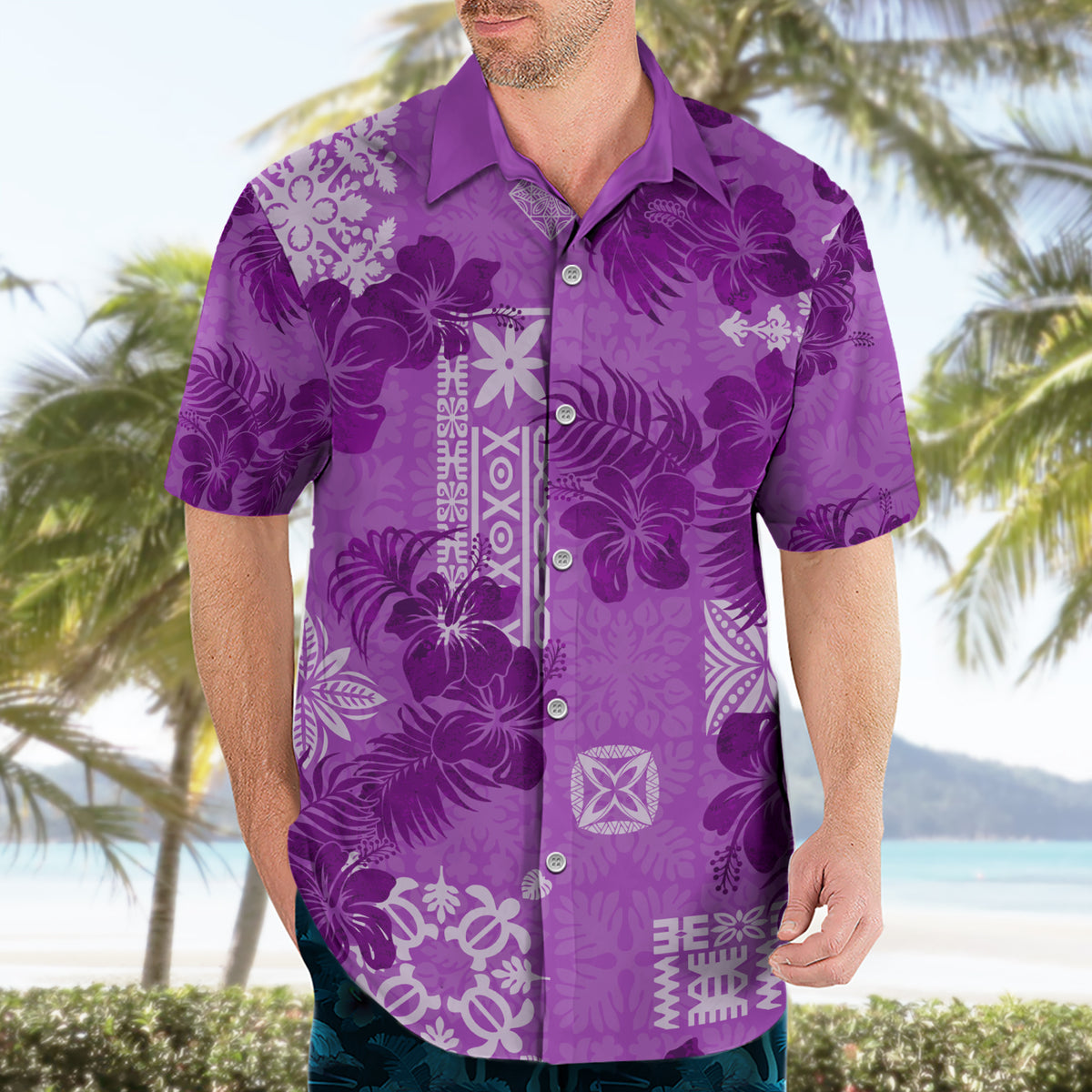 Hawaii Tapa Hawaiian Shirt Hibiscus Mix Hawaiian Quilt Patches - Violet - Wonder Print Shop