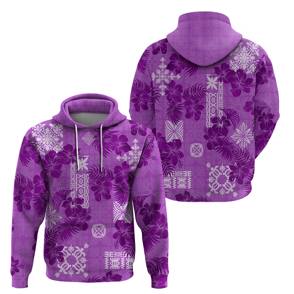Hawaii Tapa Hoodie Hibiscus Mix Hawaiian Quilt Patches - Violet - Wonder Print Shop