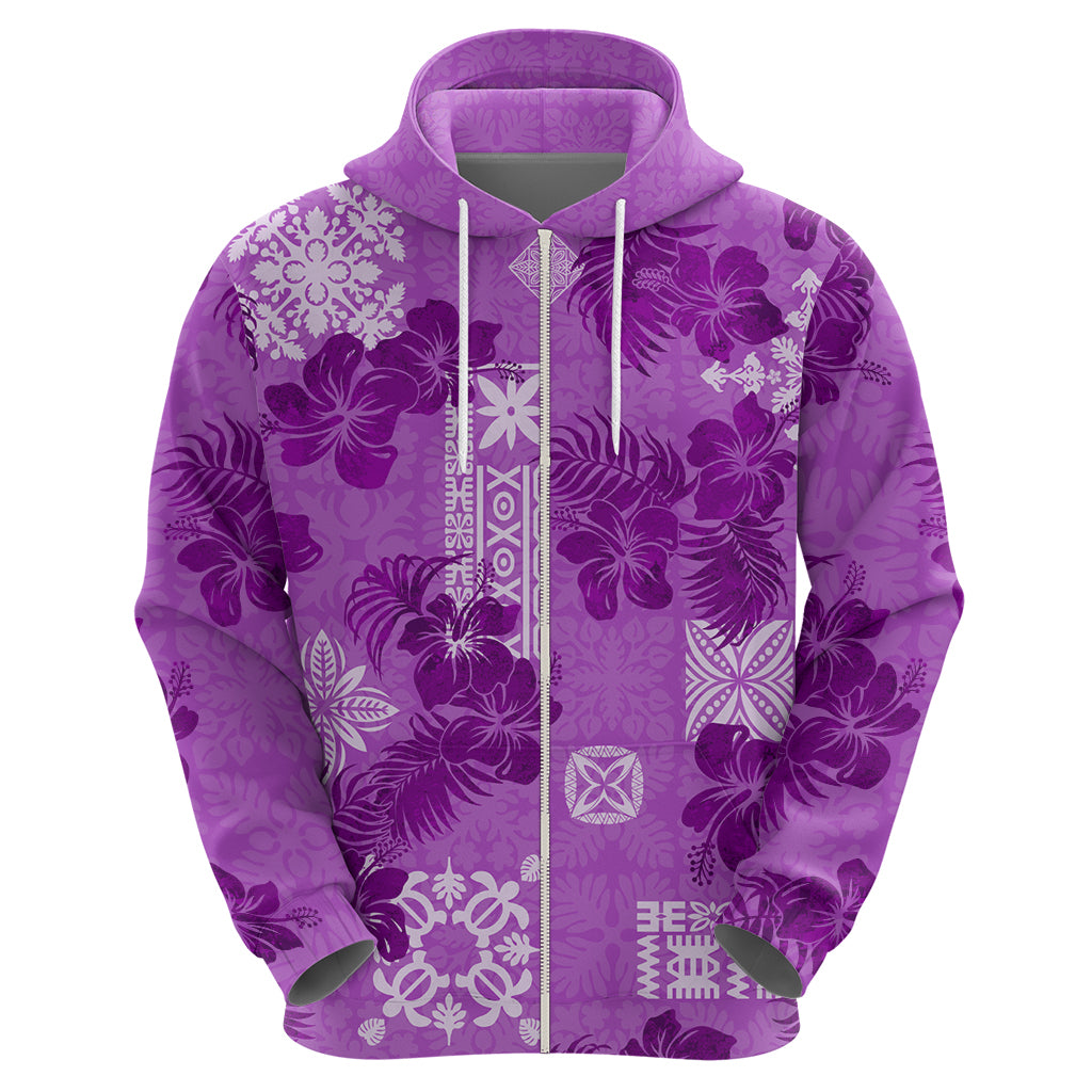 Hawaii Tapa Hoodie Hibiscus Mix Hawaiian Quilt Patches - Violet - Wonder Print Shop