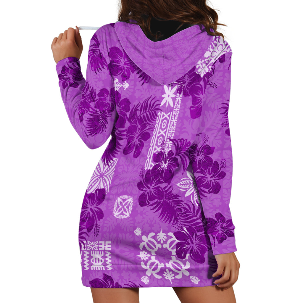 Hawaii Tapa Hoodie Dress Hibiscus Mix Hawaiian Quilt Patches - Violet - Wonder Print Shop