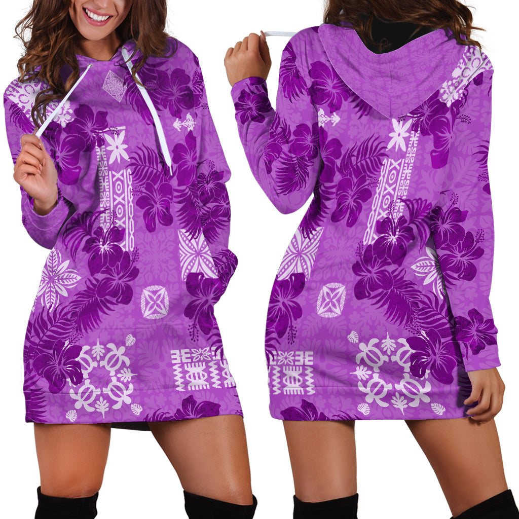 Hawaii Tapa Hoodie Dress Hibiscus Mix Hawaiian Quilt Patches - Violet - Wonder Print Shop