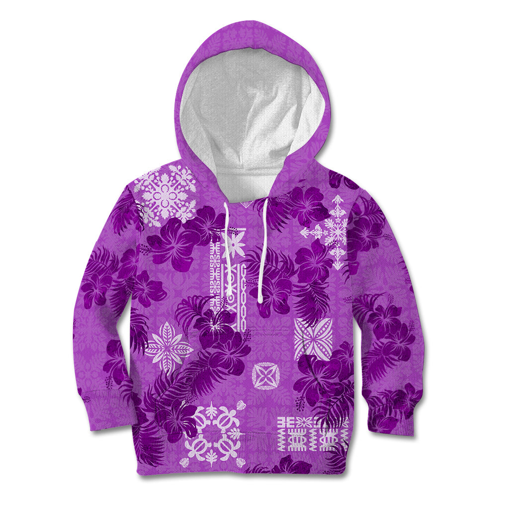 Hawaii Tapa Kid Hoodie Hibiscus Mix Hawaiian Quilt Patches - Violet - Wonder Print Shop