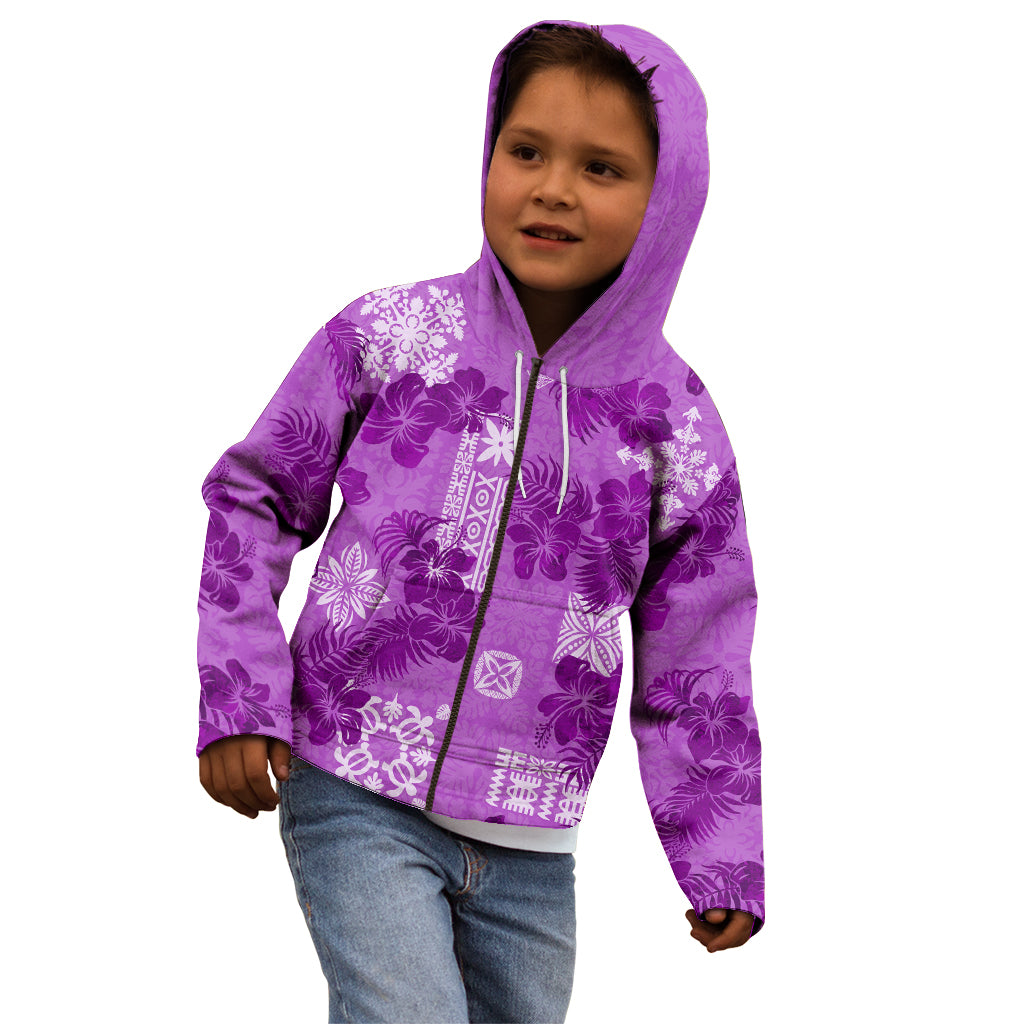 Hawaii Tapa Kid Hoodie Hibiscus Mix Hawaiian Quilt Patches - Violet - Wonder Print Shop