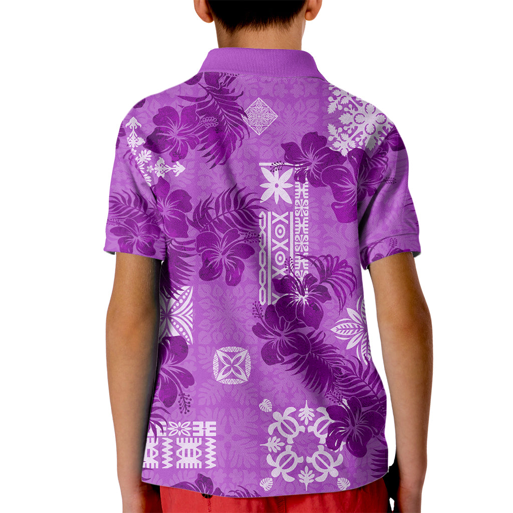 Hawaii Tapa Kid Polo Shirt Hibiscus Mix Hawaiian Quilt Patches - Violet - Wonder Print Shop