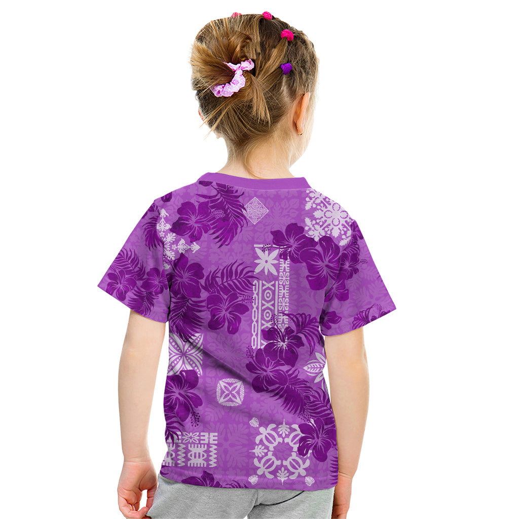 Hawaii Tapa Kid T Shirt Hibiscus Mix Hawaiian Quilt Patches - Violet - Wonder Print Shop