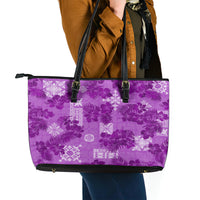 Hawaii Tapa Leather Tote Bag Hibiscus Mix Hawaiian Quilt Patches - Violet - Wonder Print Shop