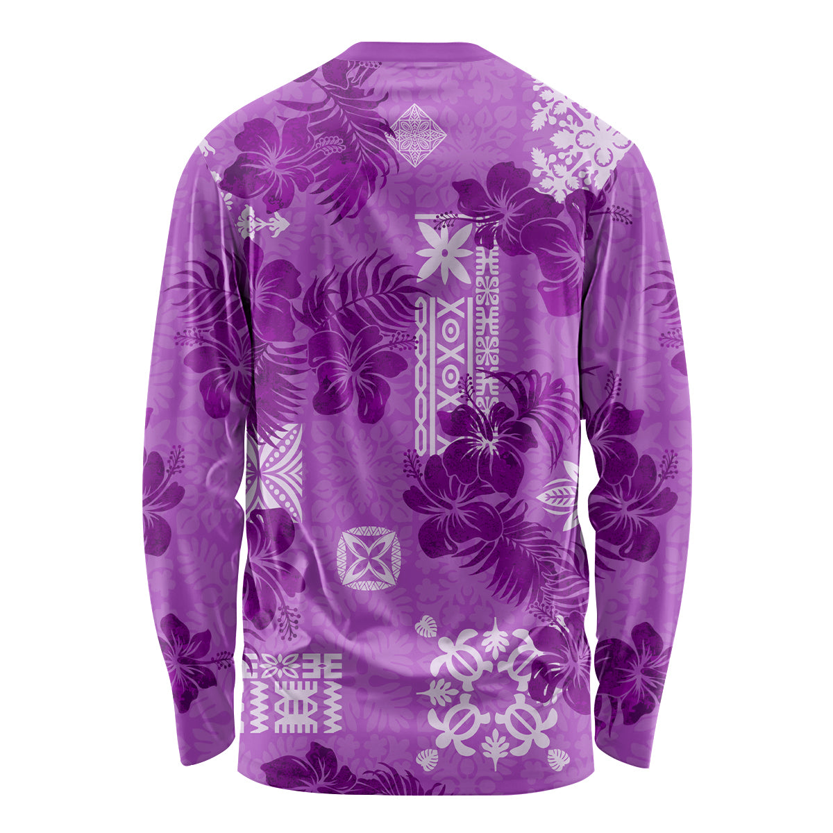 Hawaii Tapa Long Sleeve Shirt Hibiscus Mix Hawaiian Quilt Patches - Violet - Wonder Print Shop