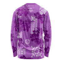 Hawaii Tapa Long Sleeve Shirt Hibiscus Mix Hawaiian Quilt Patches - Violet - Wonder Print Shop