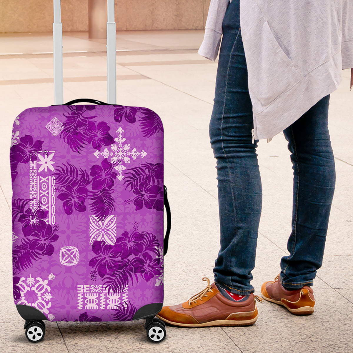 Hawaii Tapa Luggage Cover Hibiscus Mix Hawaiian Quilt Patches - Violet - Wonder Print Shop