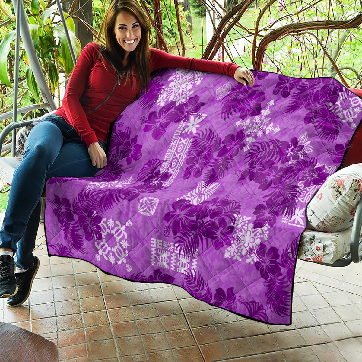 Hawaii Tapa Quilt Hibiscus Mix Hawaiian Quilt Patches - Violet - Wonder Print Shop