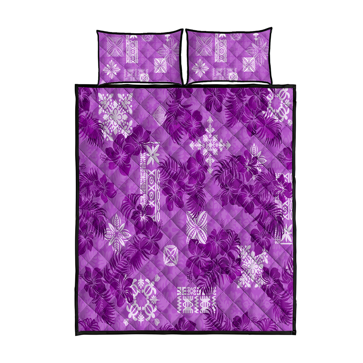 Hawaii Tapa Quilt Bed Set Hibiscus Mix Hawaiian Quilt Patches - Violet - Wonder Print Shop