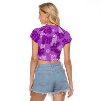 Hawaii Tapa Raglan Cropped T Shirt Hibiscus Mix Hawaiian Quilt Patches - Violet - Wonder Print Shop