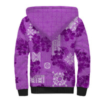 Hawaii Tapa Sherpa Hoodie Hibiscus Mix Hawaiian Quilt Patches - Violet - Wonder Print Shop