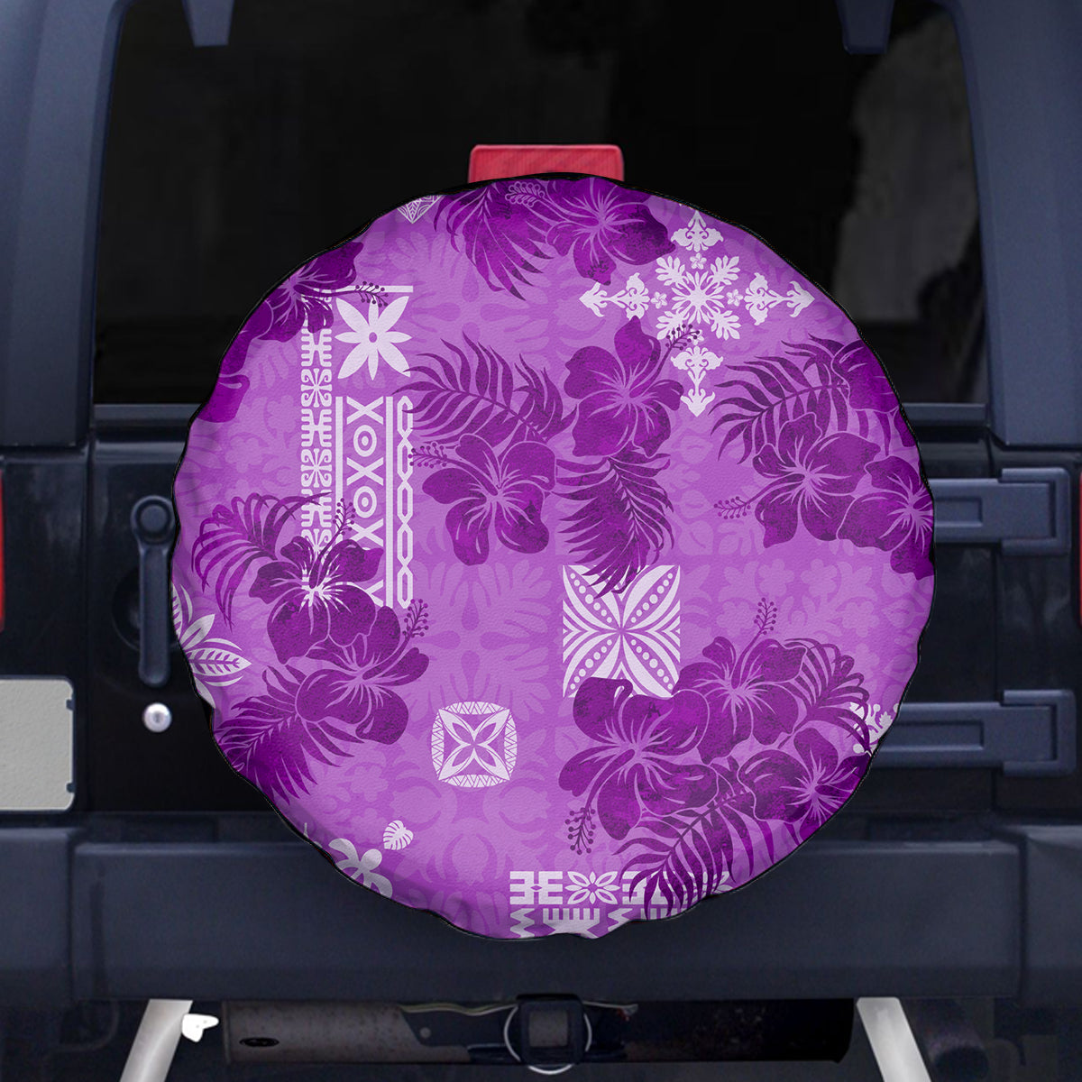 Hawaii Tapa Spare Tire Cover Hibiscus Mix Hawaiian Quilt Patches - Violet - Wonder Print Shop