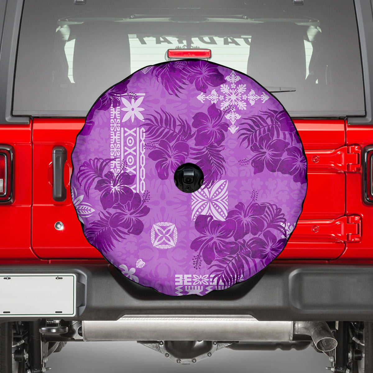 Hawaii Tapa Spare Tire Cover Hibiscus Mix Hawaiian Quilt Patches - Violet - Wonder Print Shop