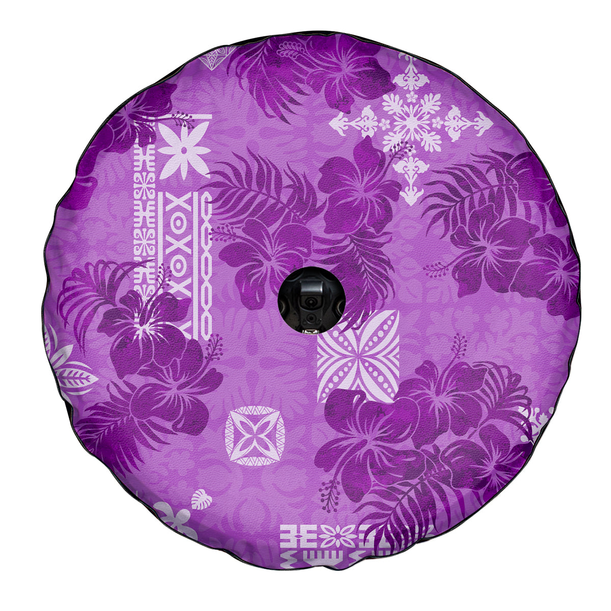 Hawaii Tapa Spare Tire Cover Hibiscus Mix Hawaiian Quilt Patches - Violet - Wonder Print Shop