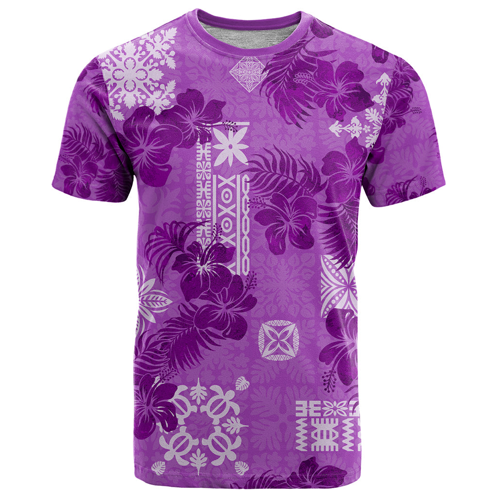 Hawaii Tapa T Shirt Hibiscus Mix Hawaiian Quilt Patches - Violet - Wonder Print Shop