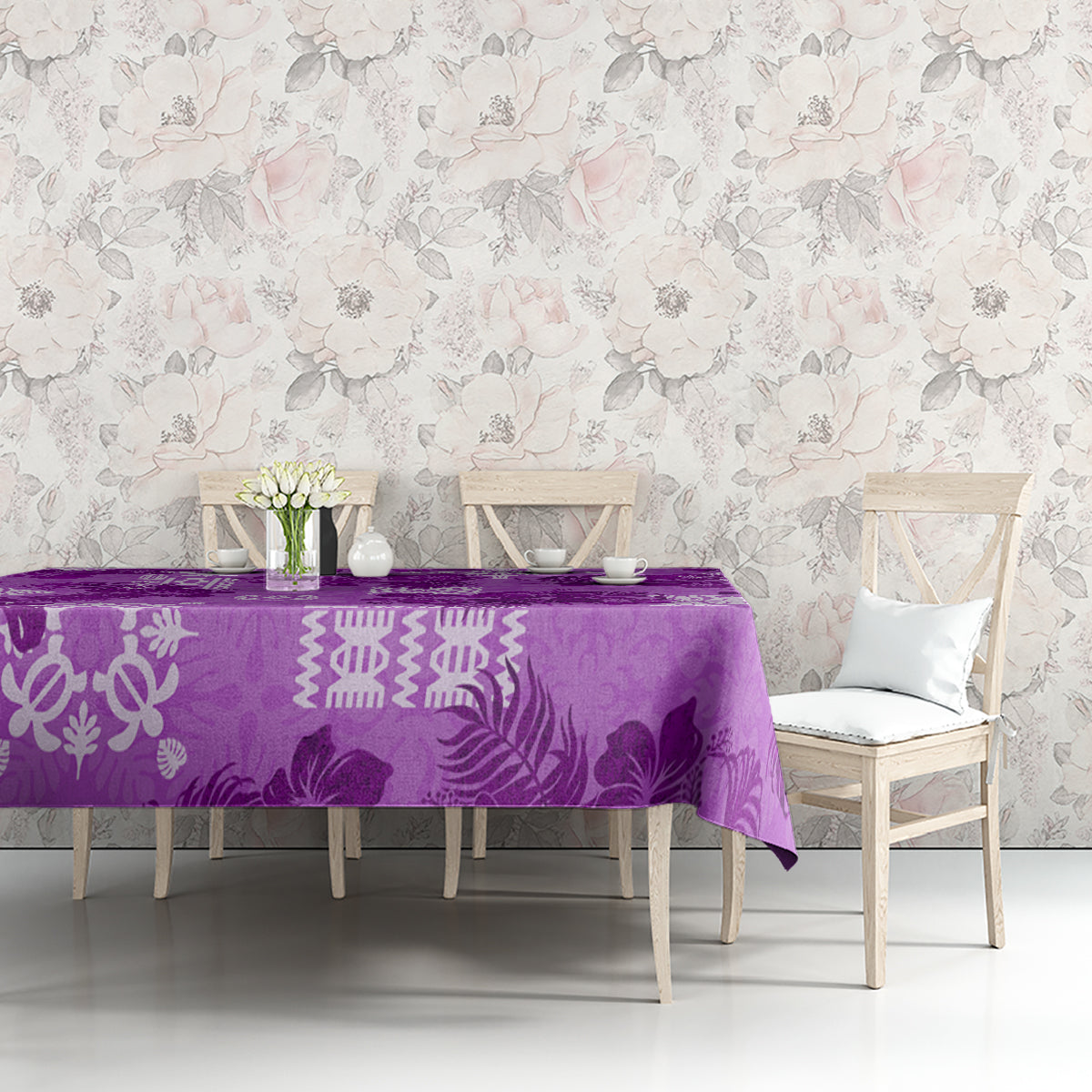 Hawaii Tapa Tablecloth Hibiscus Mix Hawaiian Quilt Patches - Violet - Wonder Print Shop