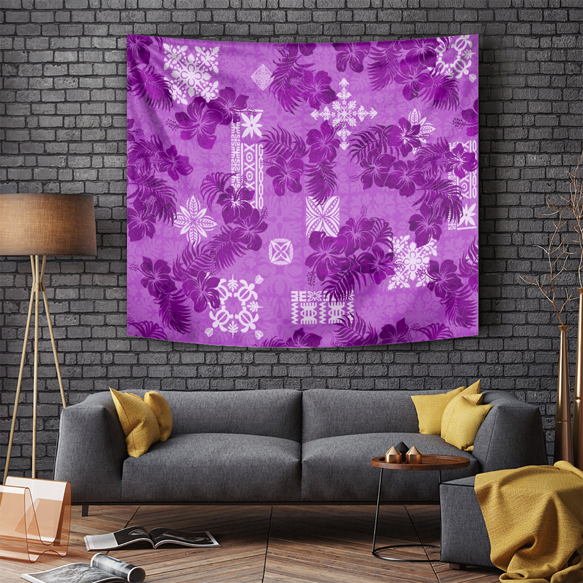 Hawaii Tapa Tapestry Hibiscus Mix Hawaiian Quilt Patches - Violet - Wonder Print Shop