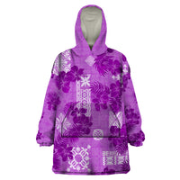 Hawaii Tapa Wearable Blanket Hoodie Hibiscus Mix Hawaiian Quilt Patches - Violet - Wonder Print Shop