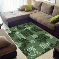 Hawaii Tapa Area Rug Hibiscus Mix Hawaiian Quilt Patches - Sage Green LT7 - Wonder Print Shop