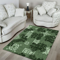 Hawaii Tapa Area Rug Hibiscus Mix Hawaiian Quilt Patches - Sage Green LT7 - Wonder Print Shop
