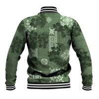 Hawaii Tapa Baseball Jacket Hibiscus Mix Hawaiian Quilt Patches - Sage Green LT7 - Wonder Print Shop