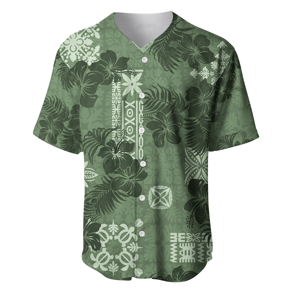 Hawaii Tapa Baseball Jersey Hibiscus Mix Hawaiian Quilt Patches - Sage Green LT7 - Wonder Print Shop